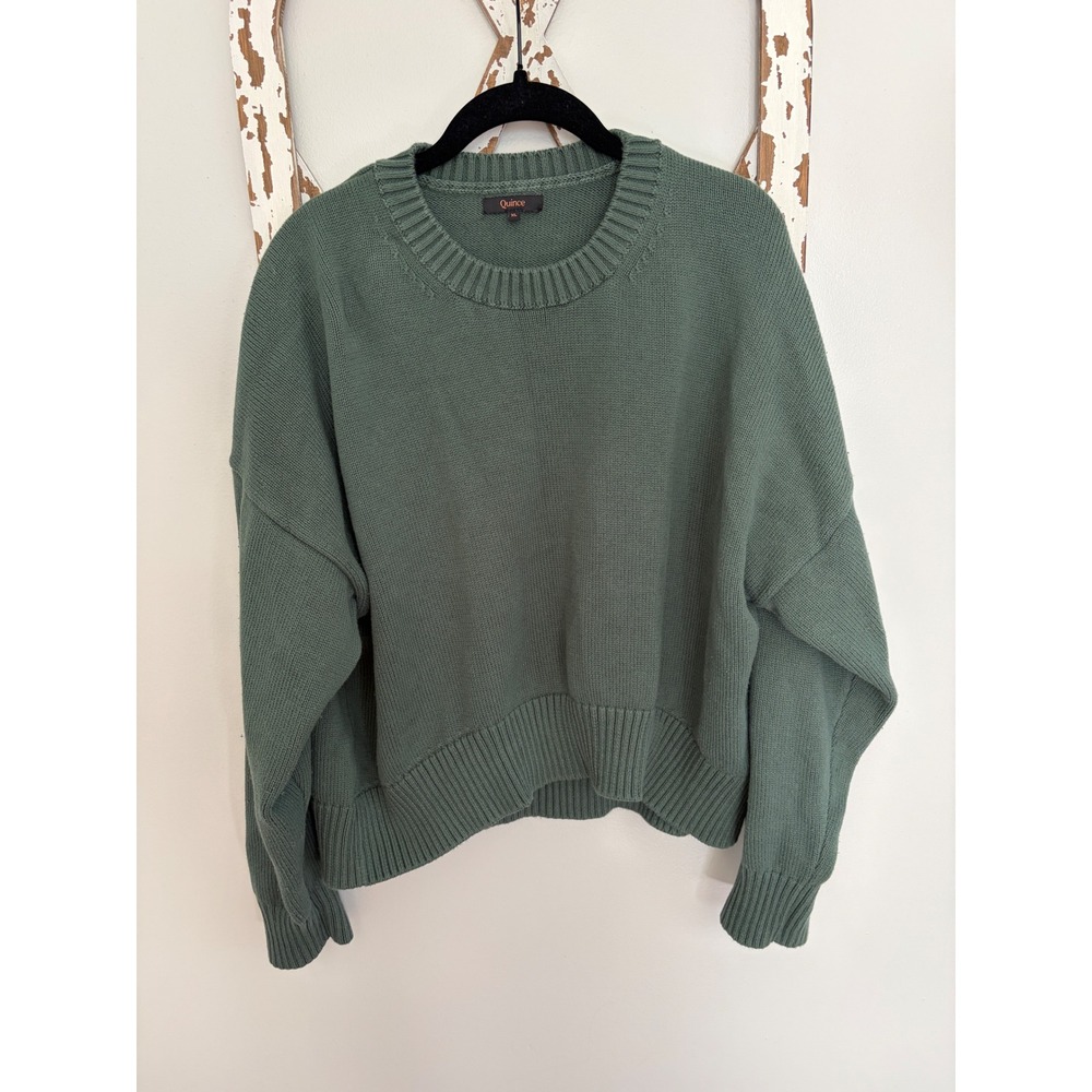 Quince 100% Organic Cotton Boyfriend Crew Sweater Green Size XL